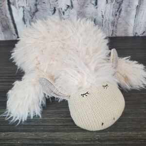 RARE Bloomingville Plush Sheep Lamb Furry Fuzzy Stuffed Animal - Knit Face 12"
